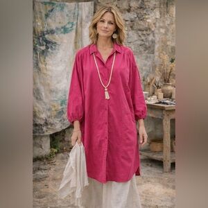 Alice Martin Lagenlook Cotton Shift Long Sleeve Tunic Dress with Pockets XXLarge